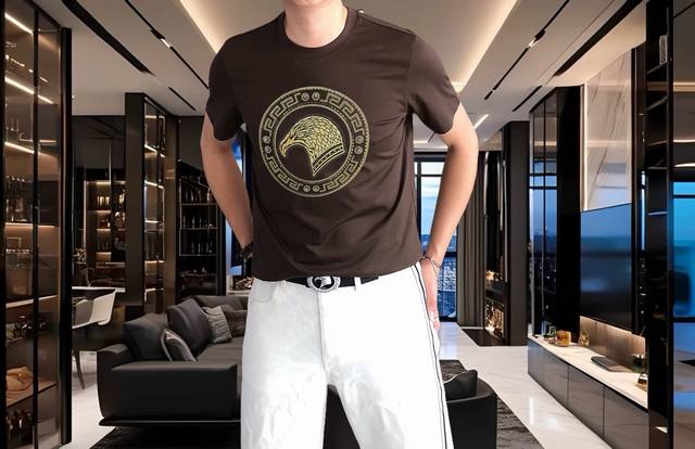 2025 Spring and Summer New T-shirt. Men's round neck classic logo beach pants us