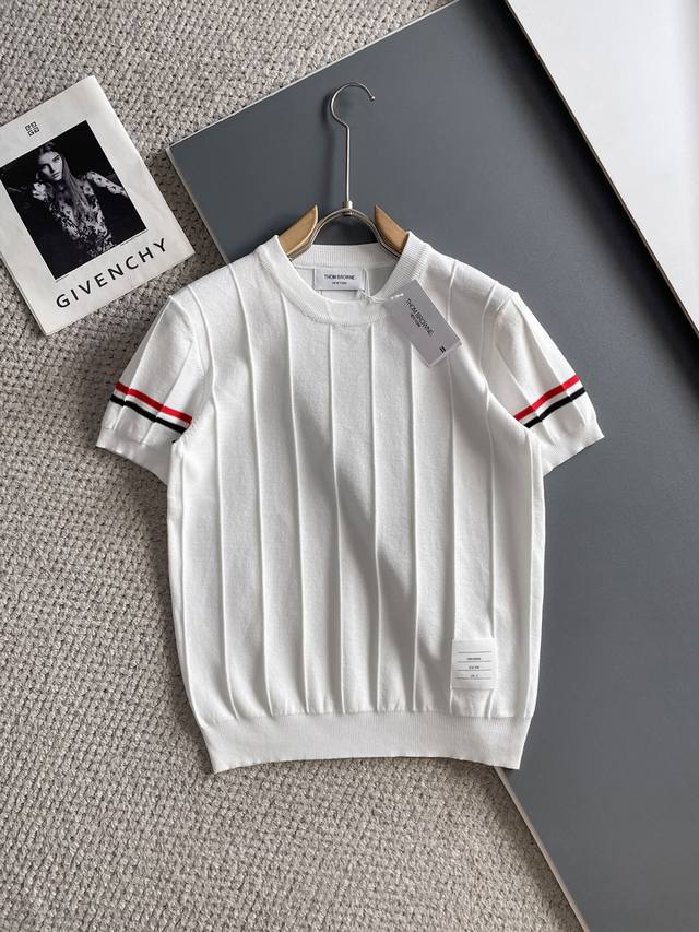 New Thom Browne ..Tb summer short-sleeved shirt with blue stripes and gray strip