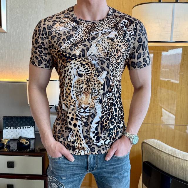 Gucci 2025Ss new three-flower logo printed short-sleeved T-shirt, custom combed