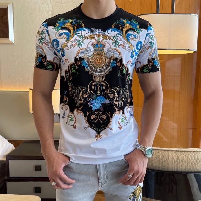 Prada 2025Ss new three-flower logo printed short-sleeved T-shirt, custom combed