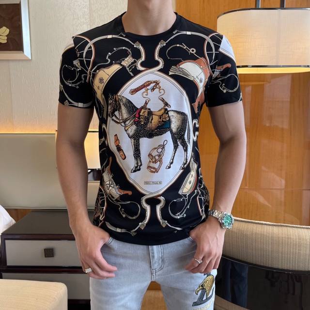 Lv 2025Ss new three-flower logo printed short-sleeved T-shirt, custom combed dou