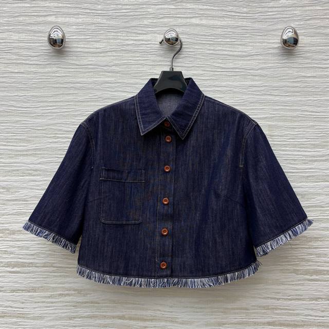 Miumiu 2025 new lapel short shirt, customized Yb twill cotton material, comforta