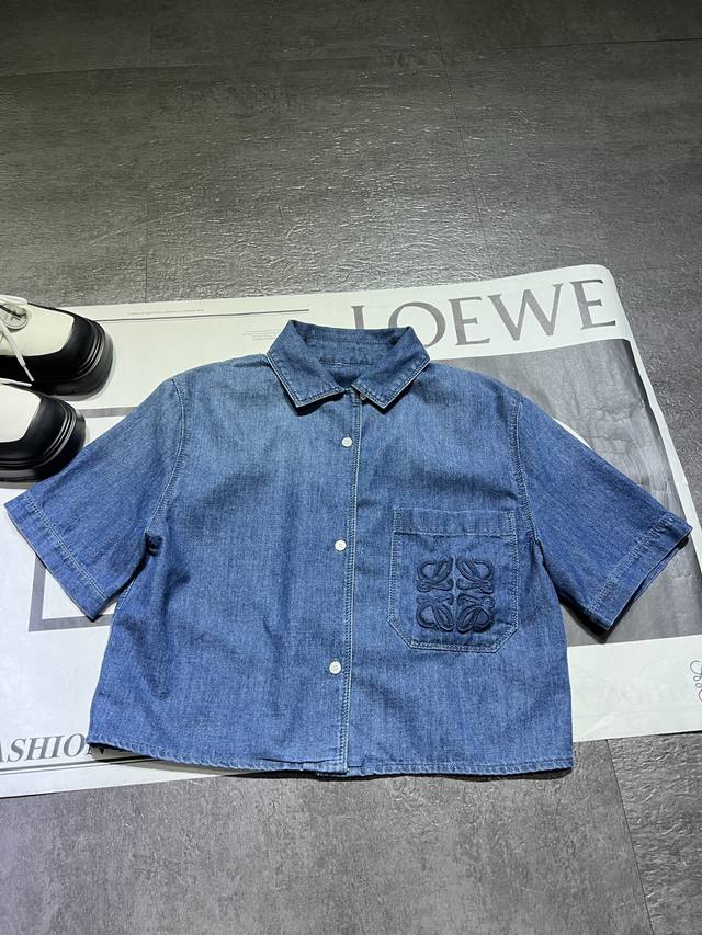 Loe* New back pocket embroidered logo Logo denim shorts customized stretch washe