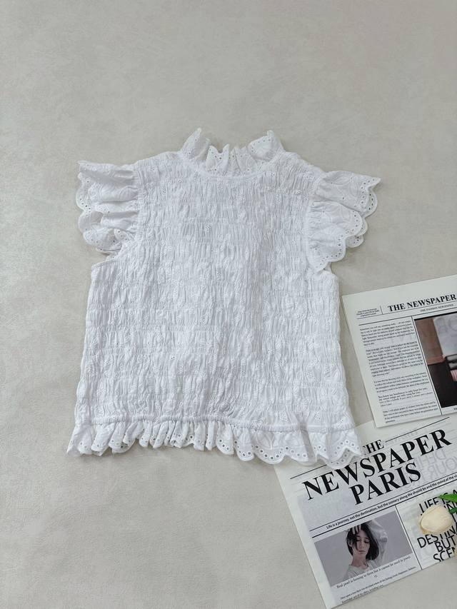 M's new summer round neck knitted short sleeves Color: white blue Size: 36.38.40