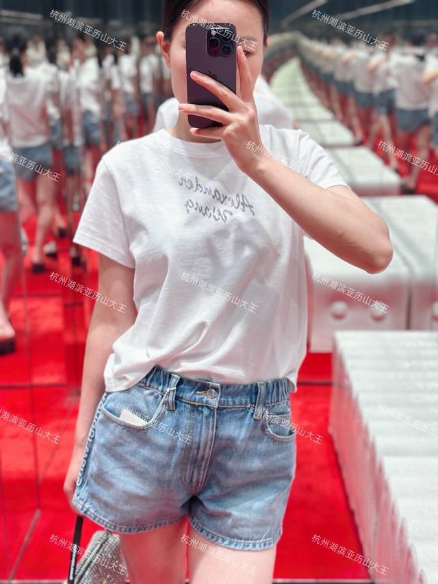 Louis25 series new monogram metal logo stitching round neck mid-length T-shirt d