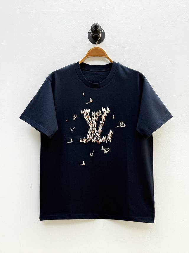 Bal* Balenciaga glitter print frayed short T-shirt Large glitter print on the fr