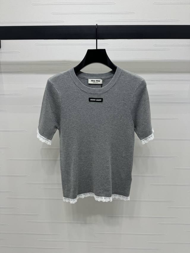 Miumi* striped knitted short sleeves, two options: yellow and white stripes and