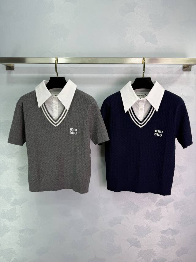 Loew*2025 new arrivals Irregular lapel knitted short sleeves Customized Yb silk