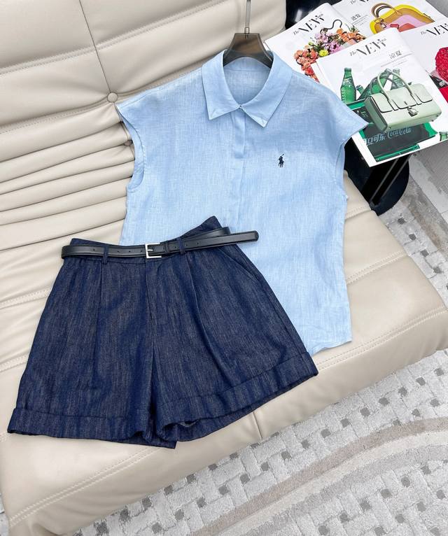 Miumi* 25Ss new denim vest jacket straight pants suit letter patch embroidery de