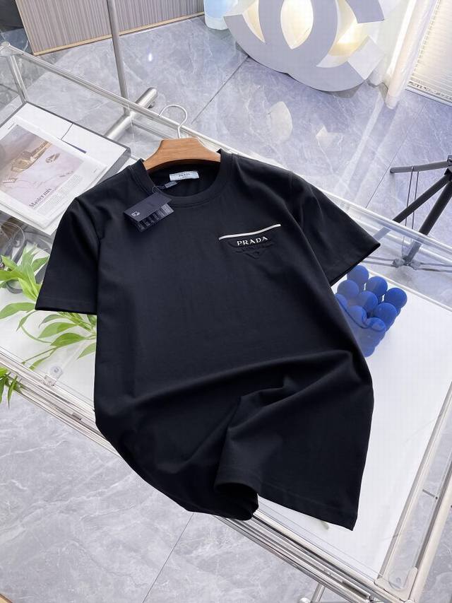 2025Ss series new product Prada Prada fashionable round neck short sleeve high-e