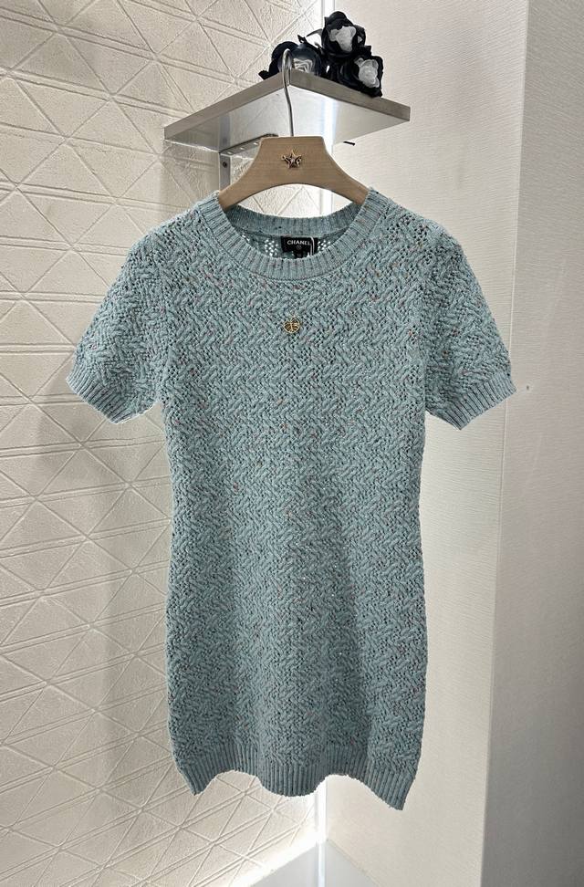 H32549# New knitted top H Hermes dot print short-sleeved knitted top two colors
