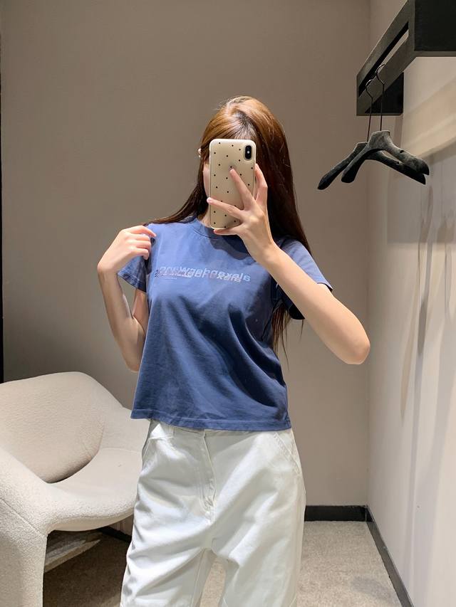 Celine's new embroidered logo striped knitted short sleeves, customized Yb wool