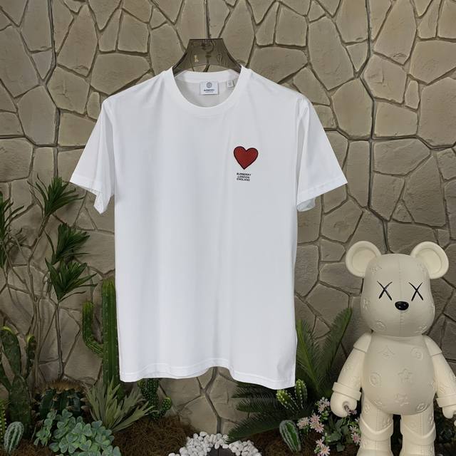 Purchasing-level Burberry Logo Heart Embroidered Short Sleeve T-shirt Unisex Whi