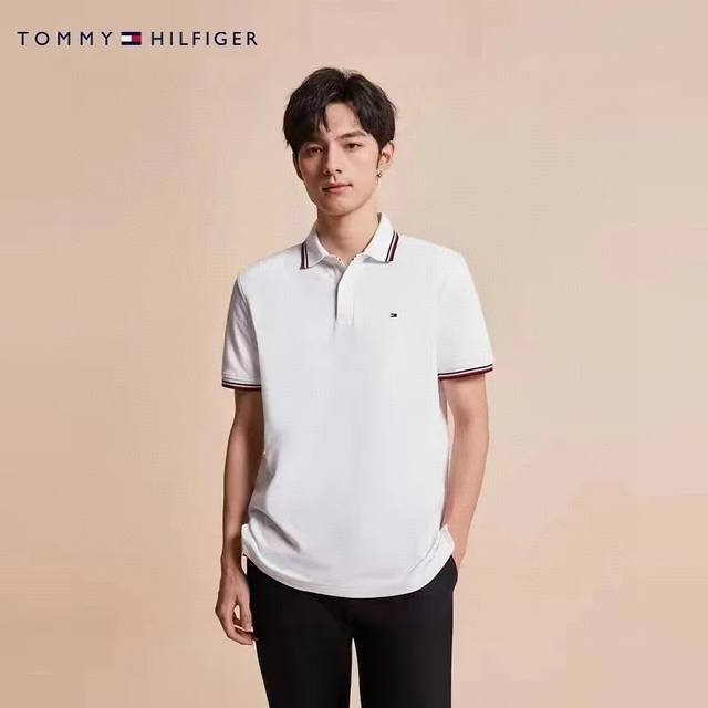 for Tommy*2025 summer new product Tommy phase color striped mulberry silk Polo s