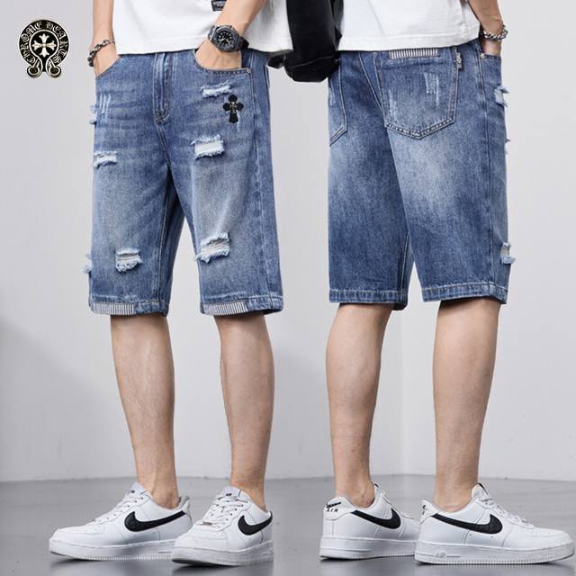 Chrome Hearts summer thin washed cotton ripped casual denim shorts Made of denim