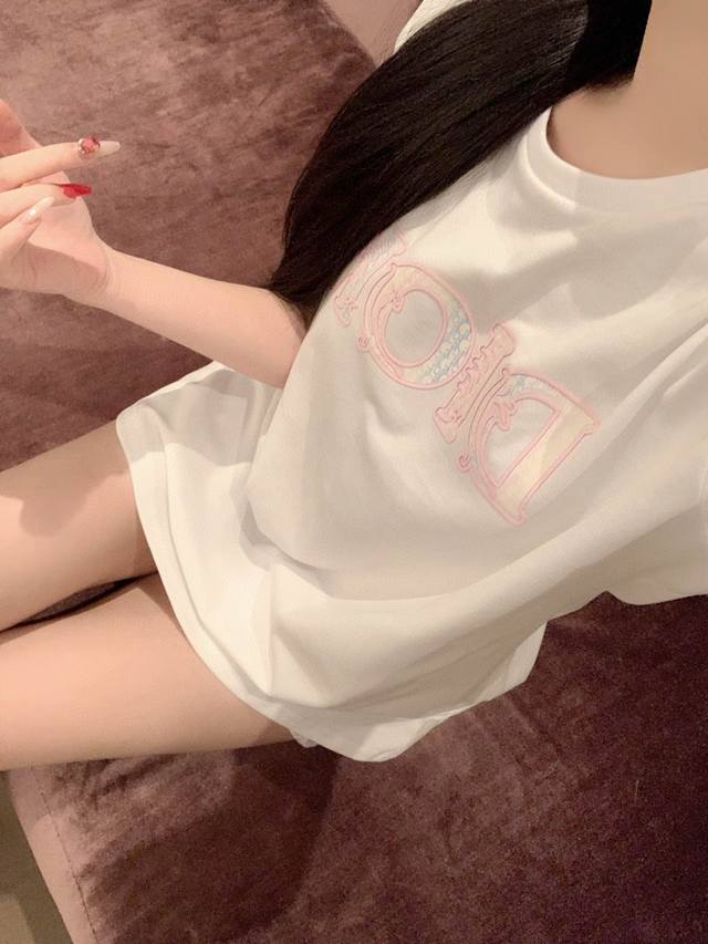 Dior Rainbow 3D Letters Round Neck Short Sleeve T-shirt Style No.: 25672706270 C