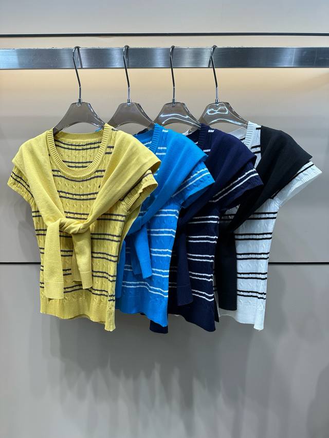 Ralph Lauren Ralph Lauren RL pony embroidery twisted striped knitted short sleev