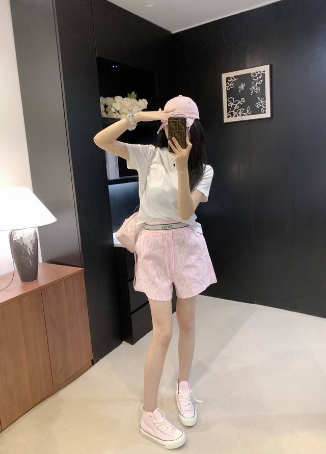 Dior pocket letter embroidered round neck short-sleeved T-shirt custom webbing d