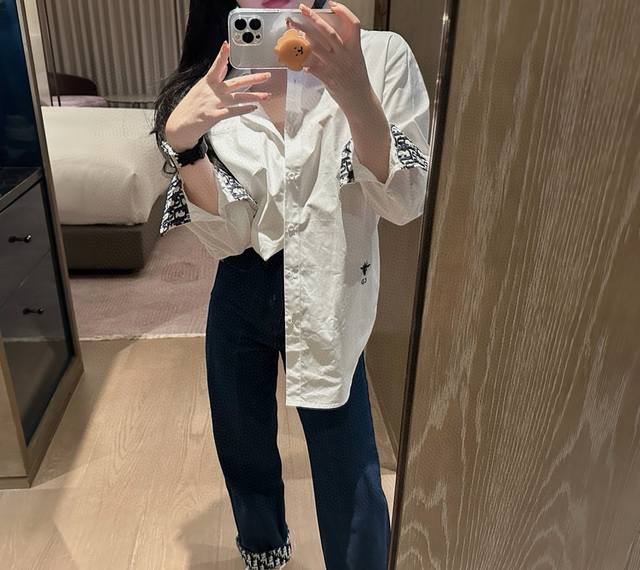 Dior Cd bee embroidery custom letter ribbon old flower sleeve shirt Style number