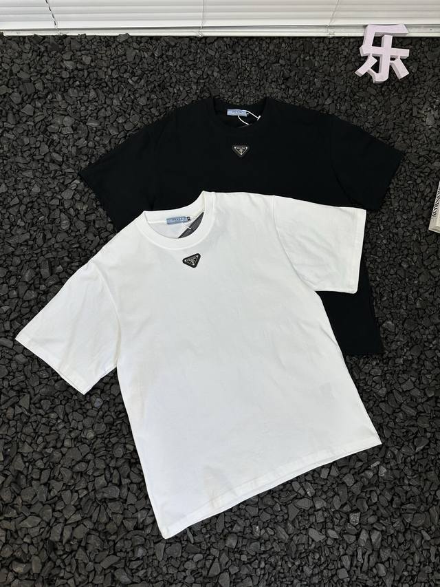 Prada's classic and simple metal triangle logo Ogo couple short-sleeved T-shirt