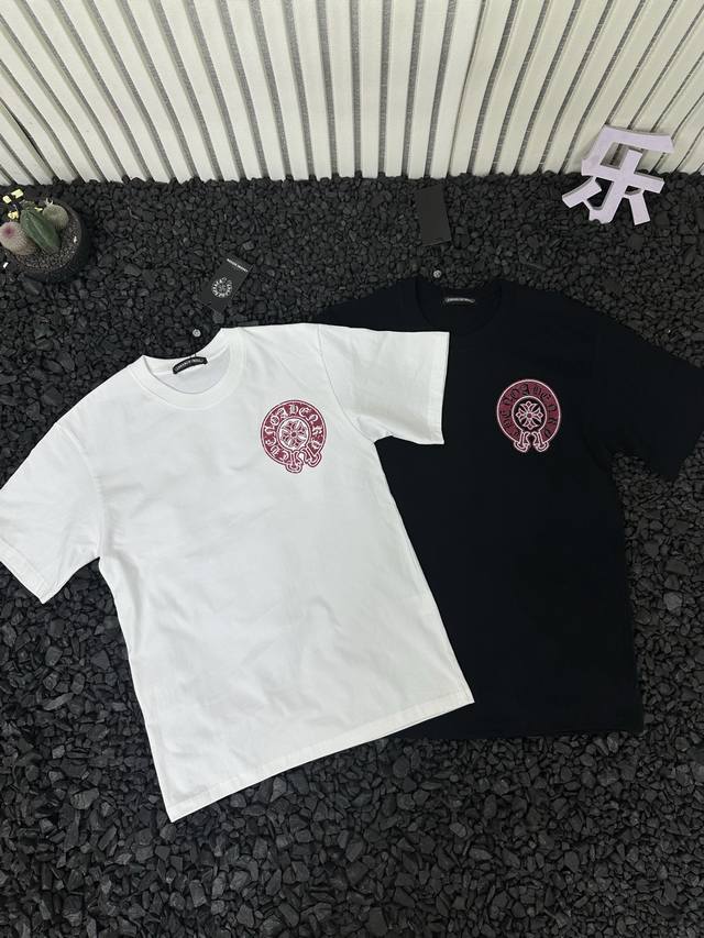 Chrome Hearts summer new couple red cross Sanskrit letter print round neck short
