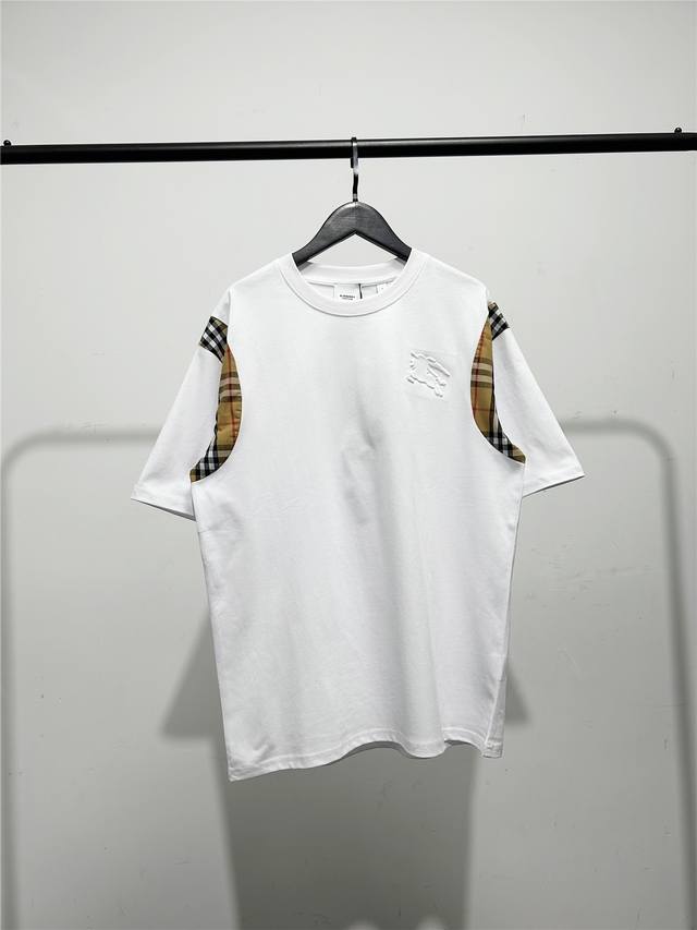 Burberry Bbr sleeve plaid patchwork short-sleeved T-shirt! Burberry chest three-