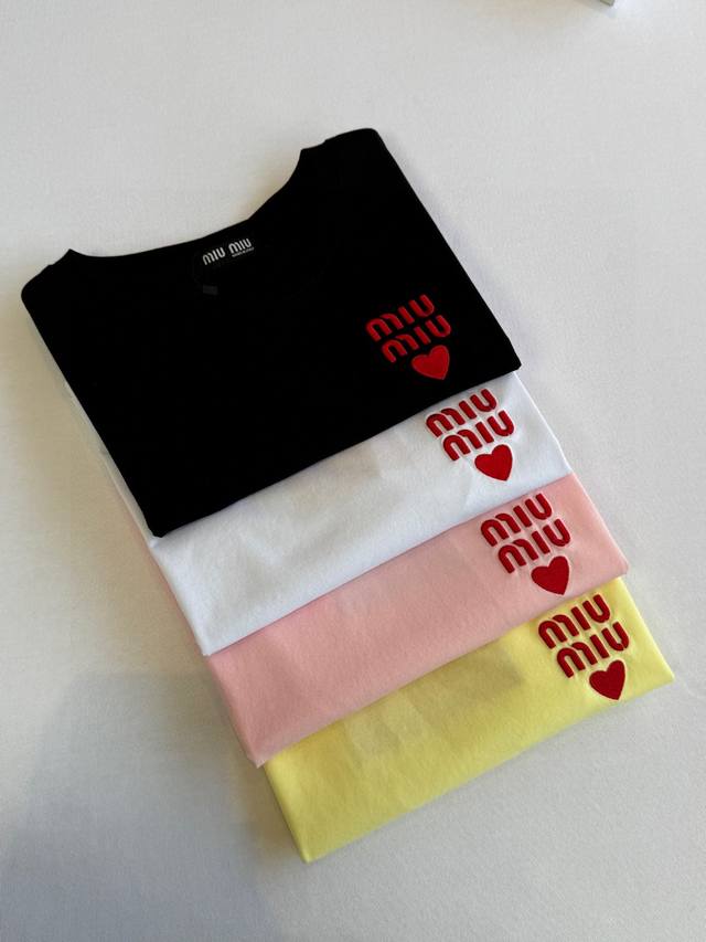 New women's four-color classic Miumiu Miu Miu four-color pure cotton round neck