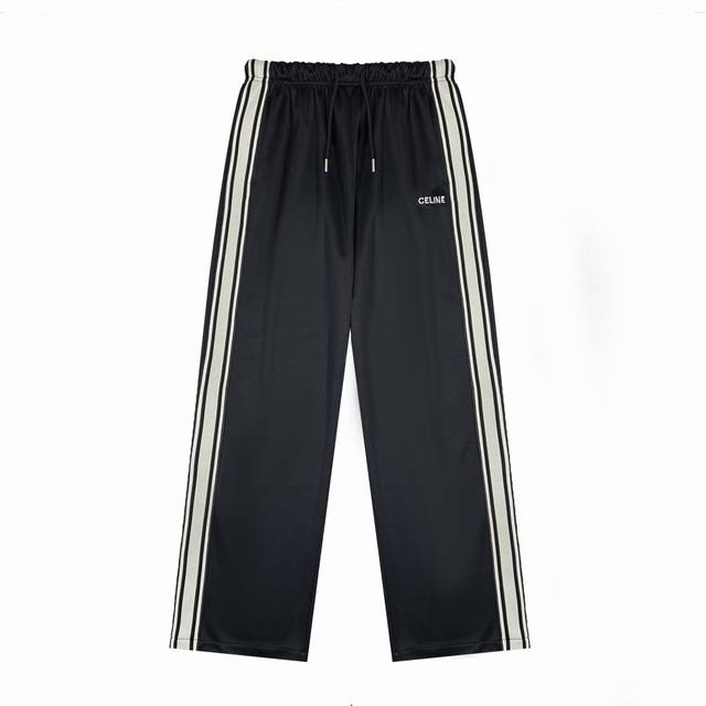Celine's new retro sports pants with embroidered ribbon wide-leg pants Jackets a