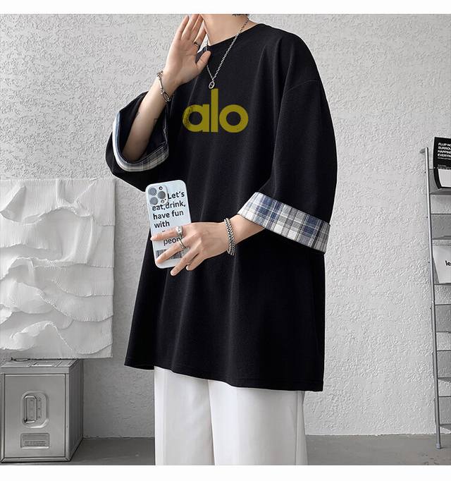 Alo25Ss new four-color high-quality casual neutral style three-quarter sleeve pl