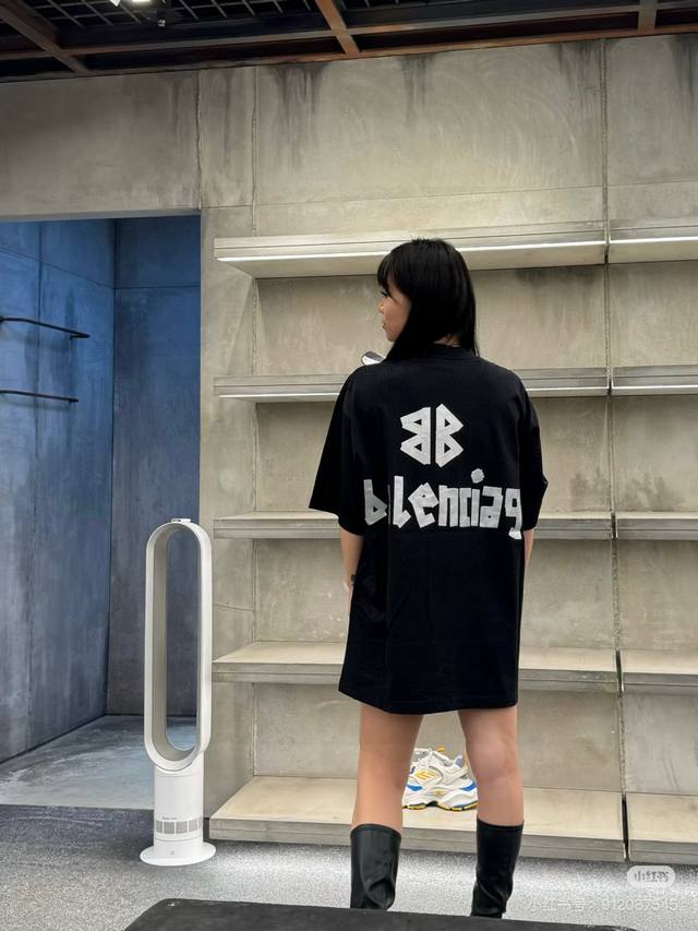 High quality Product name: Balenciaga 25Ss new silver tape print round neck loos