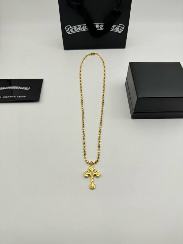 Chrome Hearts gold flame cross necklace with full packaging Different from the o