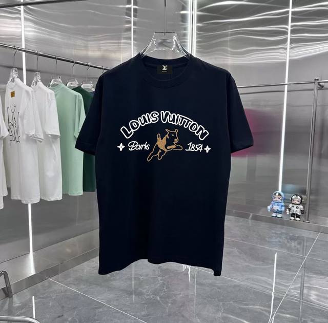 Lv puppy retro couple print short-sleeved T-shirt with dropped shoulders Heavy 2