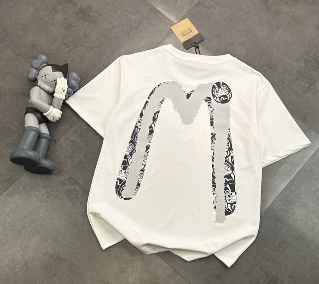 New Evisu Fukushen Big M Logo Printed Casual Couple Short-sleeved T-shirt from t