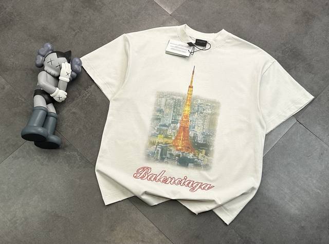 Fashion brand Balenciaga Tokyo Tower couple short-sleeved T-shirt! The 3D design