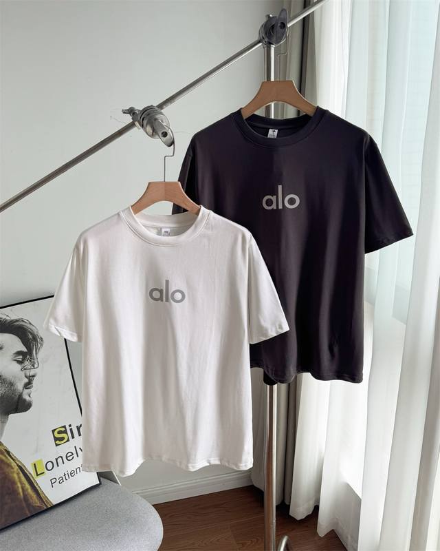 Alo Yoga Unisex Solid Color Fashionable All-match Cotton Short-sleeved Reflectiv