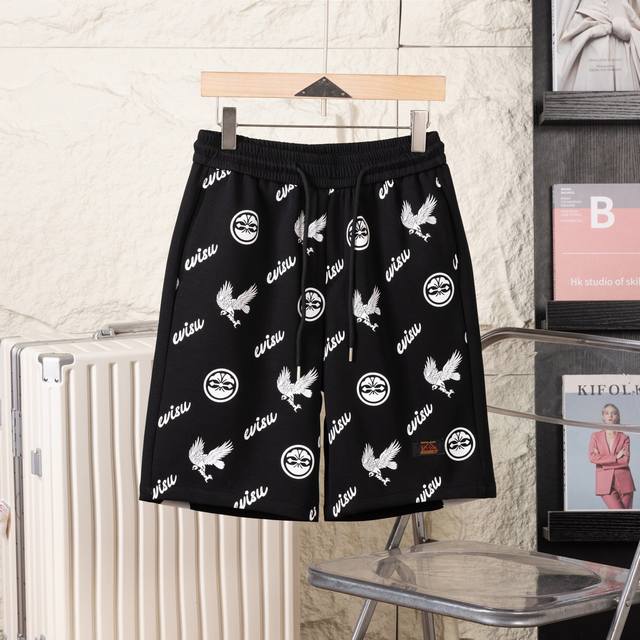 Evisu Fushen brush-style full-print flying crane large M shorts and sweatpants a