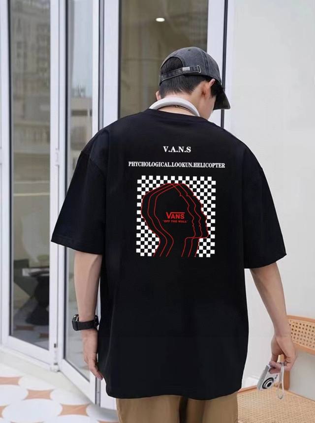 Vans human head checkerboard print 260g heavyweight cotton short-sleeved T-shirt