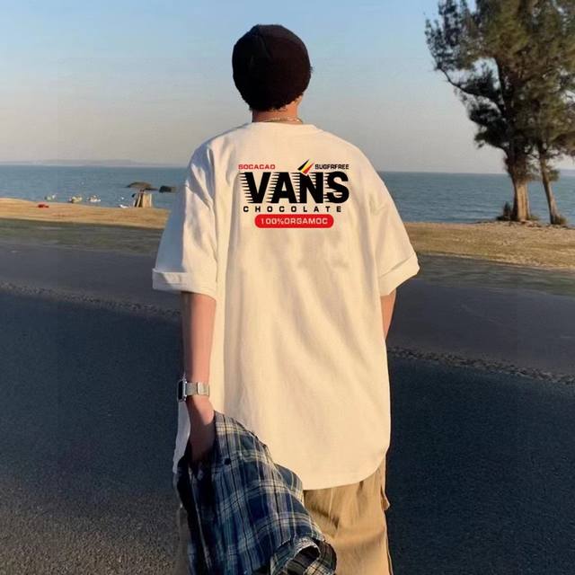 Vans 25Ss 100% printed short-sleeved high version heavy-duty short-sleeved T-shi