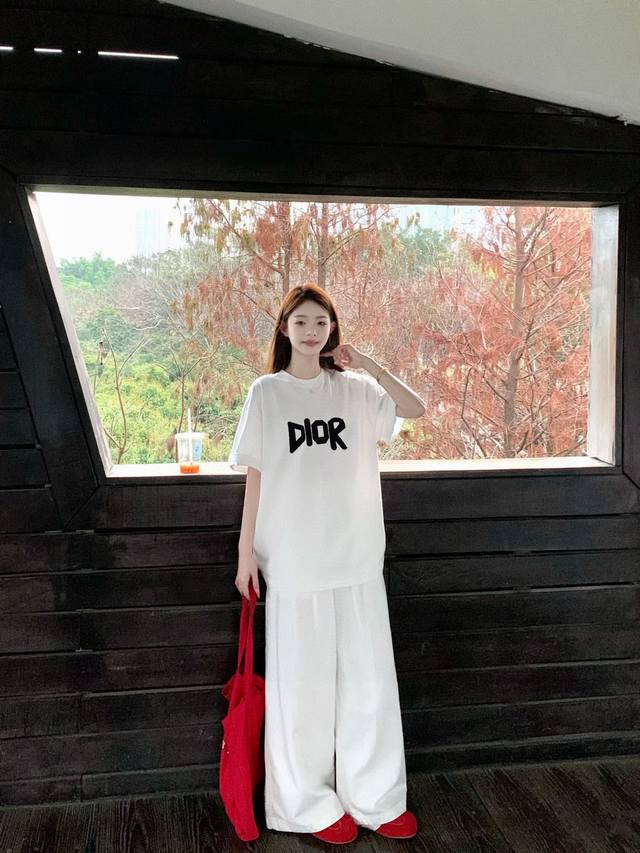 New arrival 2025 Dior embroidered short-sleeved new letter slogan couple short-s