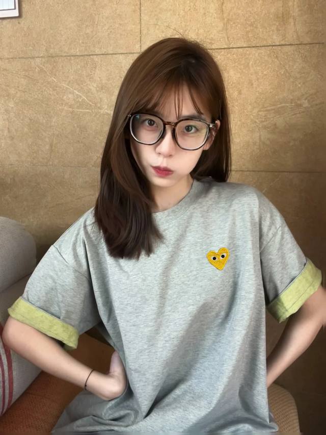 Play Kawakubo Rei Cdg heart embroidery double candy color short-sleeved T-shirt