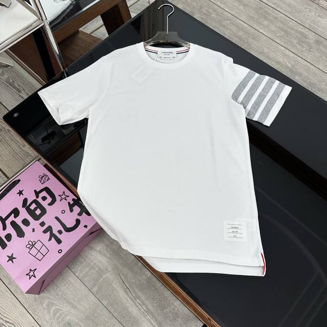Thom Browne four-bar short-sleeved T-shirt Tb pure cotton plain round neck yarn-