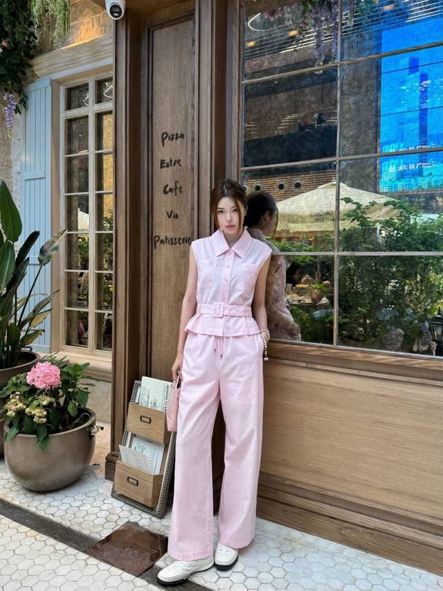 New suit Loew* Loewe belt vest trousers suit Lapel suit vest high waist straight