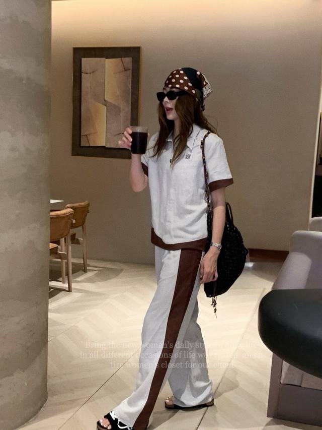 New arrival Loewe 25Ss new color matching suit Contrast color lapel top + straig