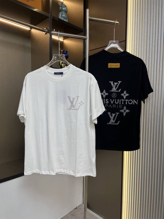 Louis Vuitton 2025Ss new letter metal hot diamond couple casual short-sleeved T-