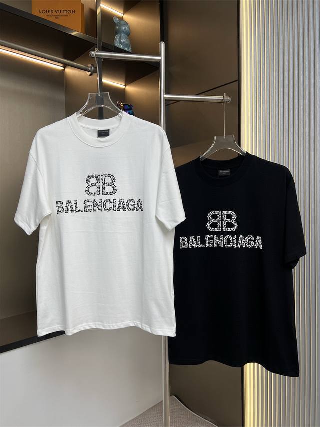 Balsenciaga 2025Ss hot-studded double B letter couple casual short-sleeved T-shi