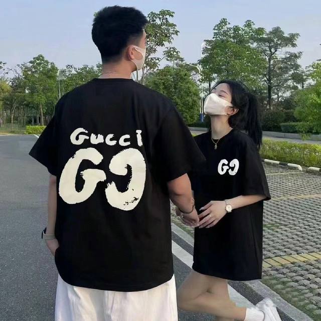 for Gucci 2025Ss summer new double G graffiti Logo letter logo print short sleev