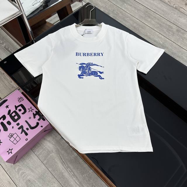 Burberry classic blue big logo print short-sleeved T-shirt for men and women
