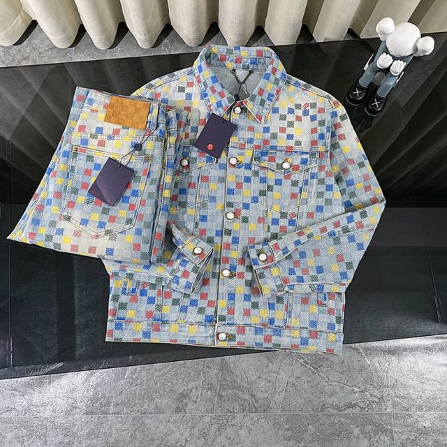 Jacket Louis Vuitton 25Ss new dopamine color pixel checkerboard denim jacket jea
