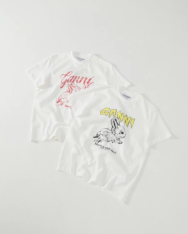 Top quality Iu same style! Ganni new cute rabbit cartoon letter print short-slee