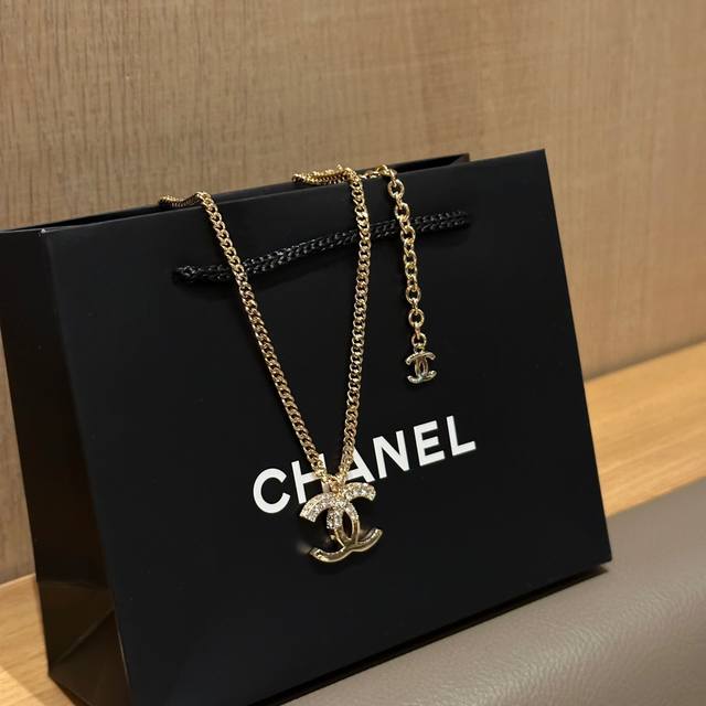 Chanel half diamond necklace, Blingbling diamonds and small classic double C, ca